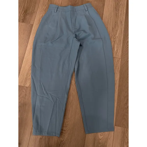 Halara Mid Rise Pocket Barrel Leg Work Pants Casual Pleated Pull On Light Blue S - Image 4