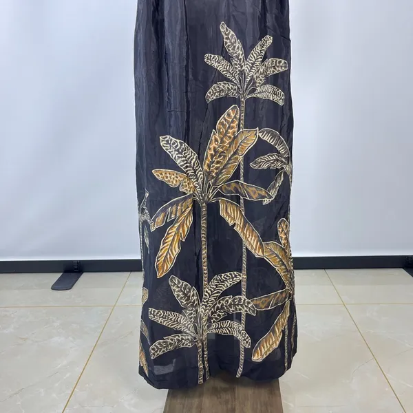 NWOT Farm Rio Maxi Dress Size S Black Print Puff Sleeves Plant Short Sleeve - Image 7