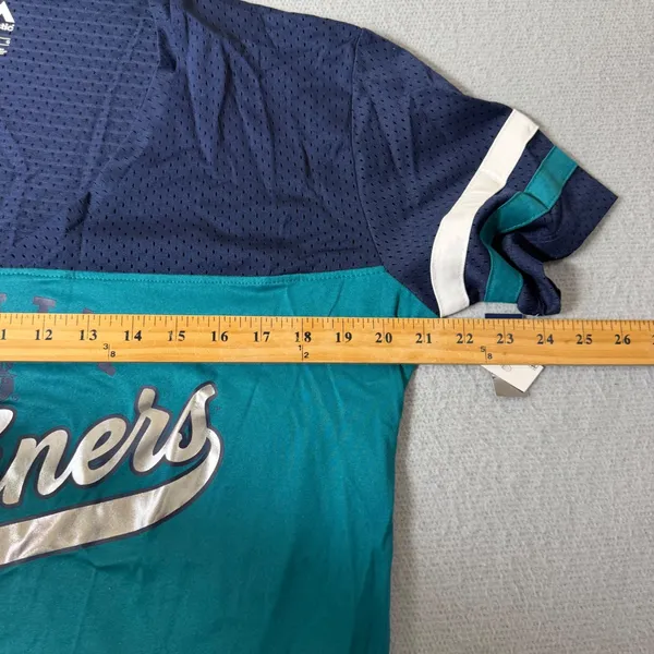 Majestic Seattle Mariners Women Large Navy Teal V-Neck Mesh Jersey T-Shirt NEW - Image 6