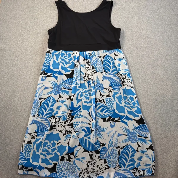 josephine Women's Size 10 Black Blue White Tropical Floral Sleeveless Midi Dress - Image 11