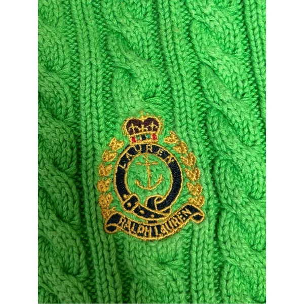 Lauren Ralph Lauren Bright Green Cable-Knit Crewneck Sweater 100% Cotton medium - Image 3