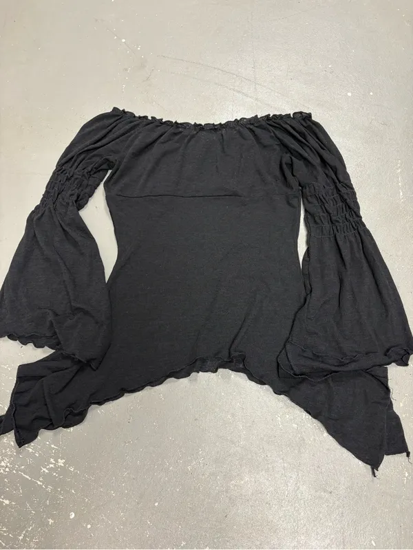 Rave Y2K Witchy Fairy Core Off Shoulders Mesh Black Blouse Womens Medium - Image 5