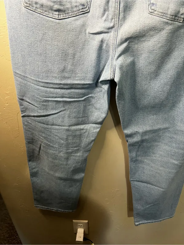 American Eagle Mom Straight High Rise Distressed Light Wash Denim Jeans - Image 9