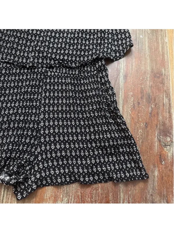 Lulus Black & White Geometric Tribal Print Halter Romper - Size Large Boho - Image 4