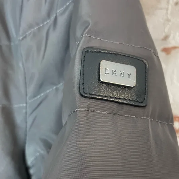 DKNY Charcoal Down Hooded Puffer Coat - Image 4