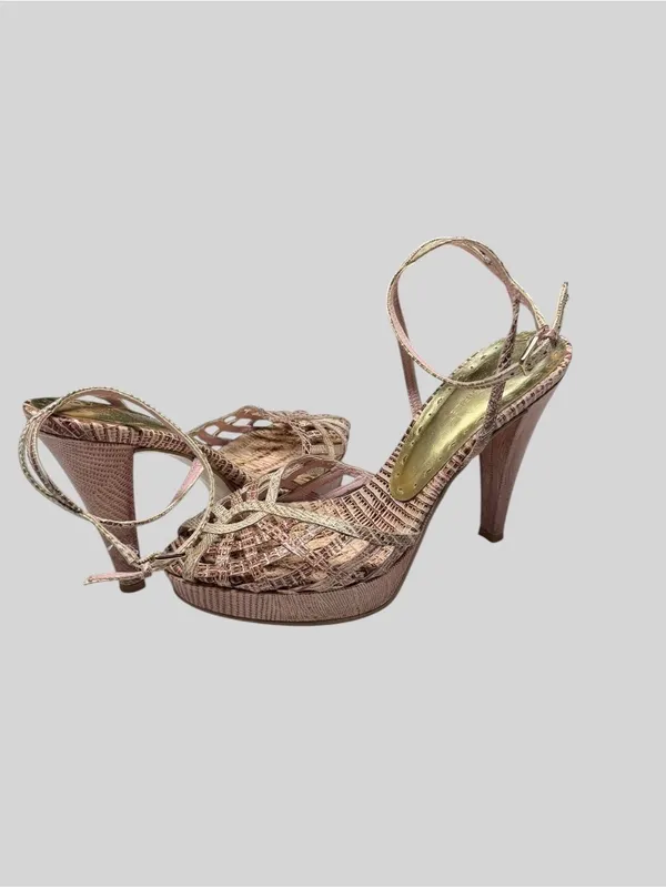 BCBGirls Rose Gold Textured Strappy Platform Heels - Image 2