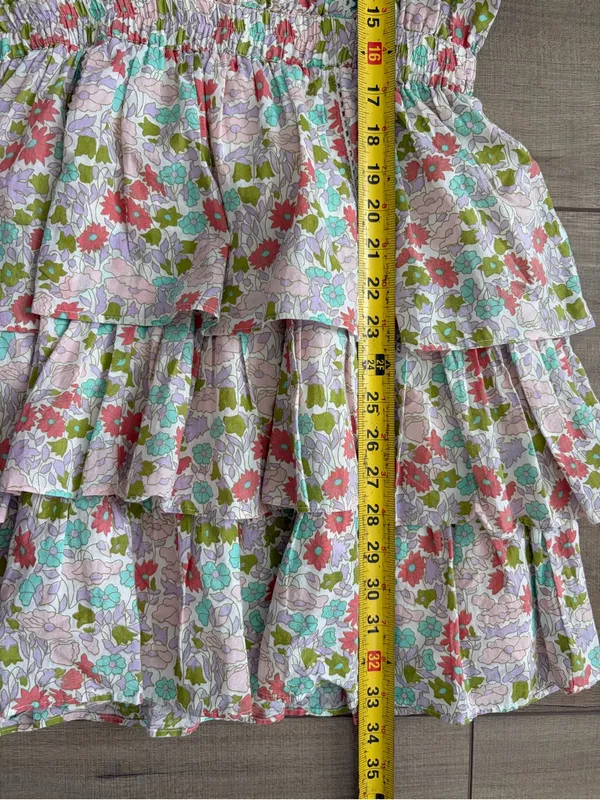 Anthropologie Love the Label Ines Floral Ruffle Sleeve Tiered Mini Boho Cottagecore Dress M - Image 9