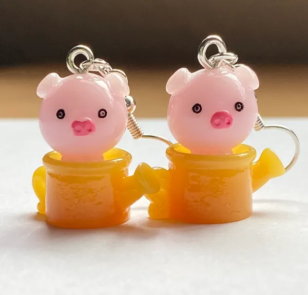 Handmade Kawaii funny piggy dangle earrings🐷💕 super duper fun to wear 🥰 - Image 2