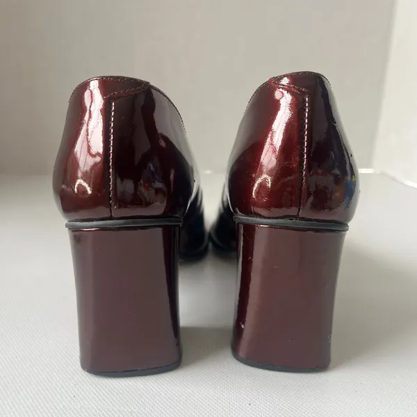 Vtg Precis 90s Patent Peep Toe Womens Shoes Sz 7.5 Chunky Heel Retro Y2K Square - Image 6