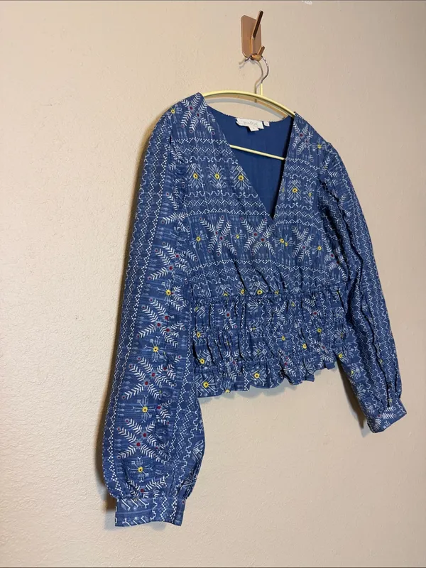 Anthropologie Forever That Girl Embroidered Smocked‎ Waist Top Size XL - Image 4