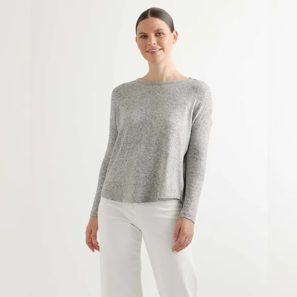 Quince Brushed Long Sleeve Lounge Tee in Heather Gray‎ - Image 8