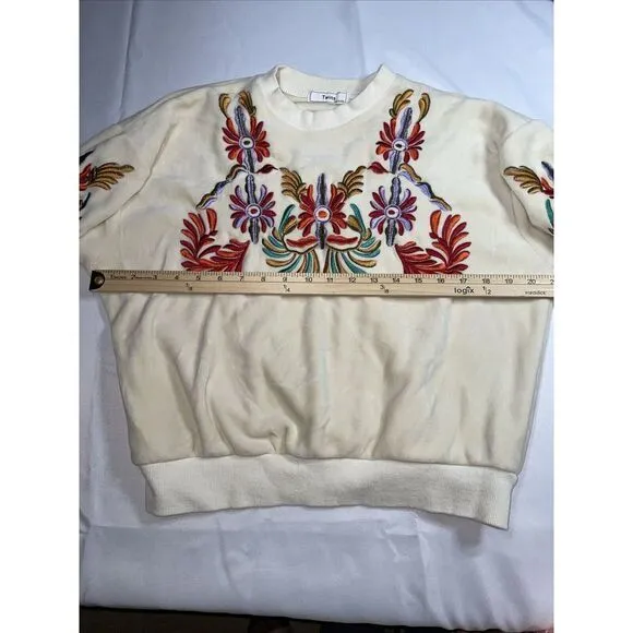 Vintage Cream Grandma Crewneck‎ Embroidered Velvet Sweater By Twins - Image 3