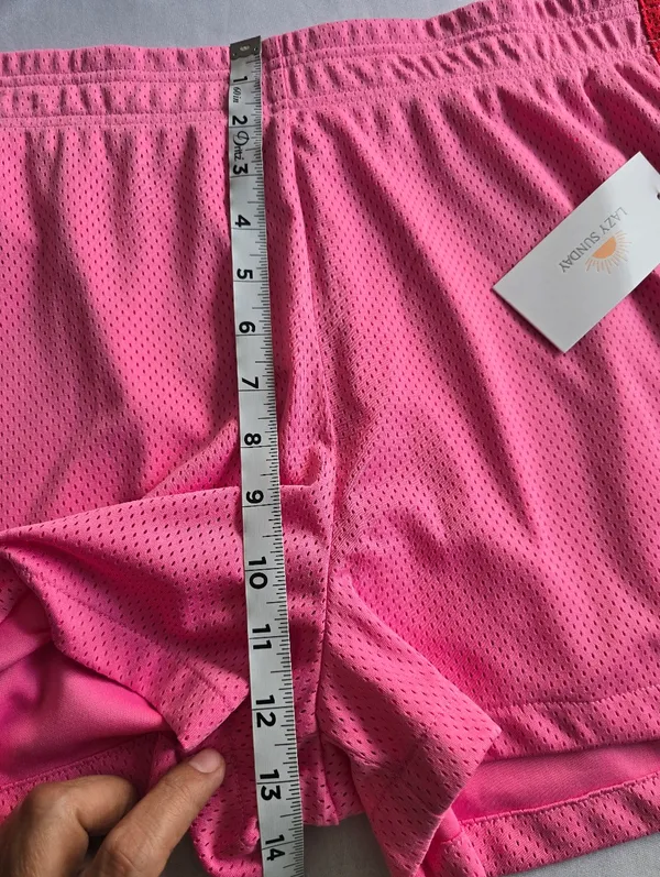 Lazy sundays Pink Athletic Mesh Shorts with Red Contrast Side Panels Size XL - Image 4