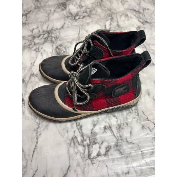 Sorel Out N’ About Plaid Buffalo Check Black Red Ankle duck Boots Lace up 8.5 - Image 3