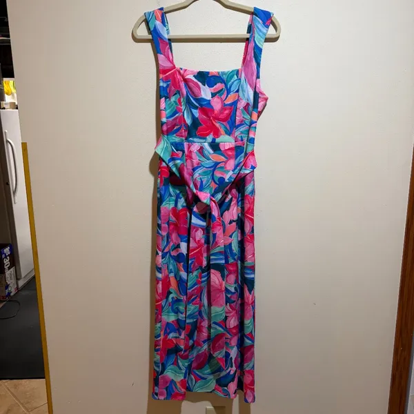 Show Me Your Mumu Eden Midi Dress Hibiscus Punch Tropical Floral - Image 2