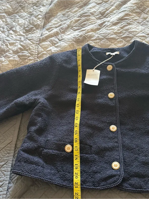 Free Assembly Nubby Collarless Crew Neck Jacket Size XL (16-18) Navy Blue - Image 12