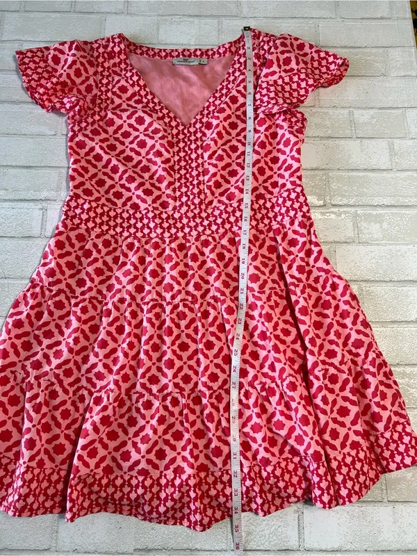 Vineyard Vines Pink & Red Geometric V-Neck Dress Size Small Preppy Vacation - Image 7