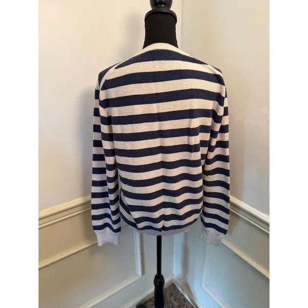 J.Crew Classic Cotton Striped Crewneck Sweater Navy & Cream Nautical Coastal - Image 4
