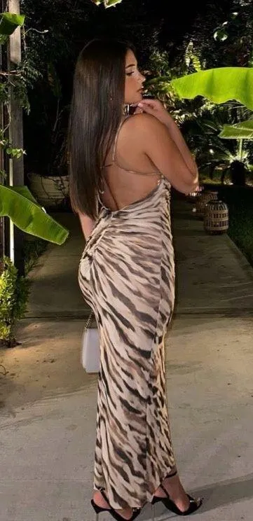 Zara Dress maxi mesh bodycon cheetah animal print Leopard evening date casual - Image 2
