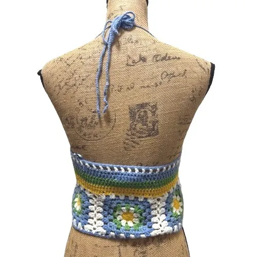 Pretty Garbage Crochet Halter Top Striped Granny Square Crop Top‎ Size Small - Image 3