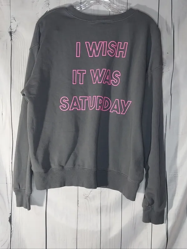 Wildfox “ I Wish It Was Saturday” Gray Broken Heart Y2K Alt Sweatshirt - Image 5