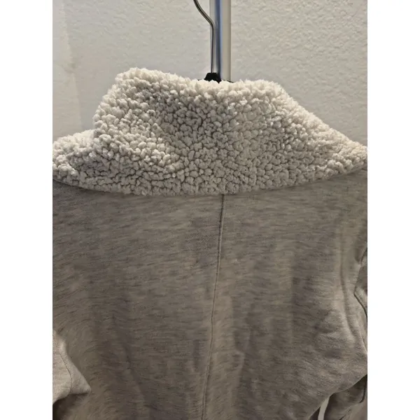 Guess Women's M Gray Sherpa Shawl Collar Moto Biker Knit Jacket Cozy Soft - Image 6