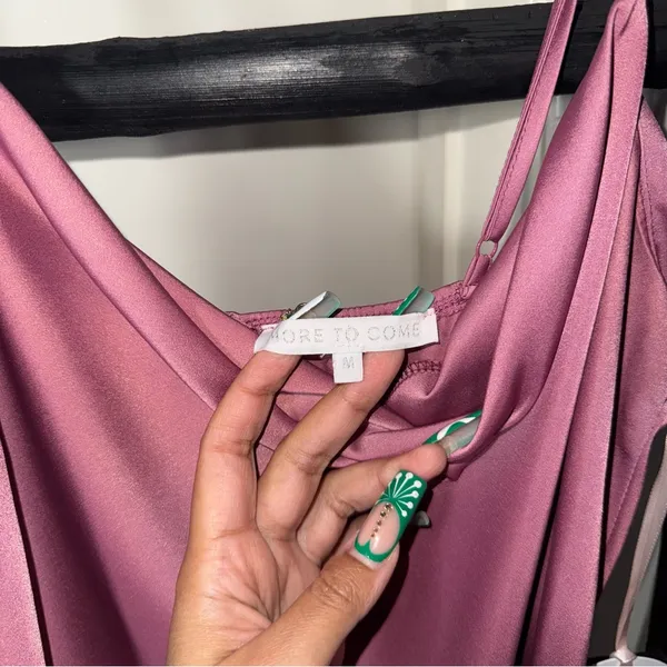 More to Come Adonia Pink Satin Wrap Midi Dress With Cowl Neckline And Tulip Hem - Image 7