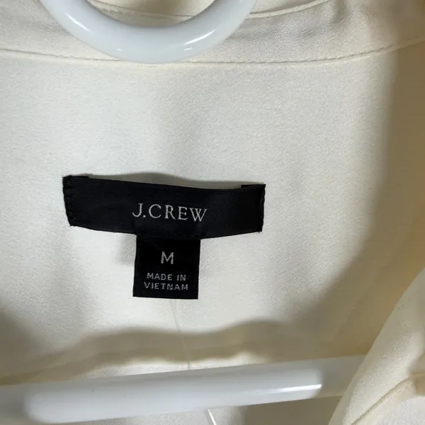 J.Crew Size-M Womens Ivory Satin Split Neck Long Sleeve Blouse Top Office - Image 3