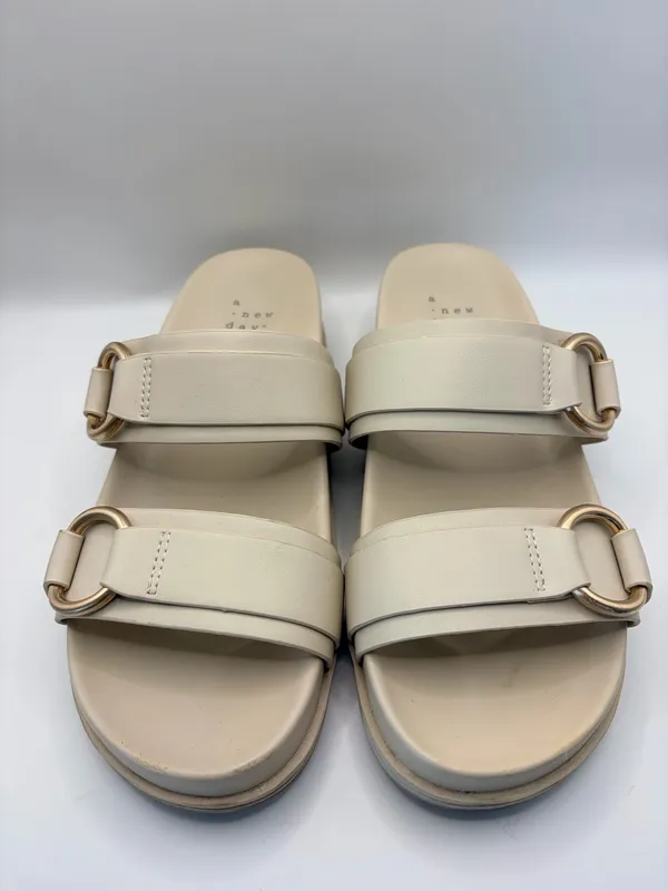 A New Day Women’s Cream Platform Slide Sandals Gold Ring Minimalist Y2K Chic 6.5 - Image 3