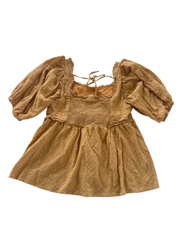 Mustard Peplum Crop Peasant Blouse with Puff Sleeves - Image 5
