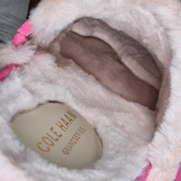 Cole Haan Mc Ada Mule Slippers‎ Hot Pink Suede Faux Fur Lined Size 5.5B - Image 9