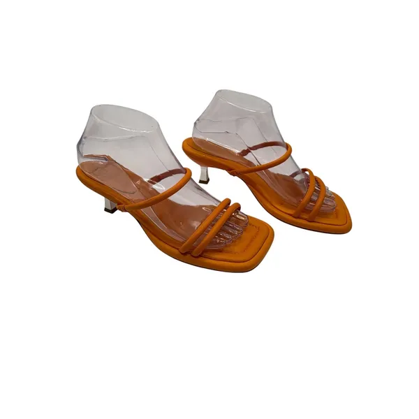 Schutz Agatha Sandal Women 8 Orange Strappy Slip On Kitten Heel Square Toe - Image 6