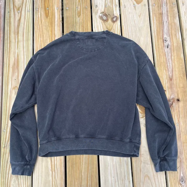 American Eagle Sweatshirt Cropped Crew‎ Washed Black White Spellout Small - Image 2