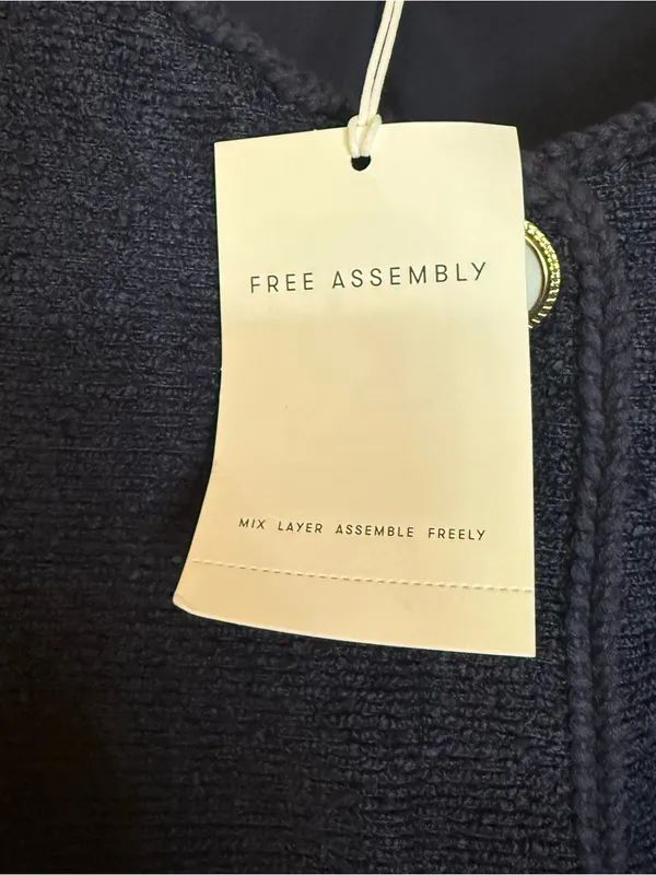 Free Assembly Nubby Collarless Crew Neck Jacket Size XL (16-18) Navy Blue - Image 7