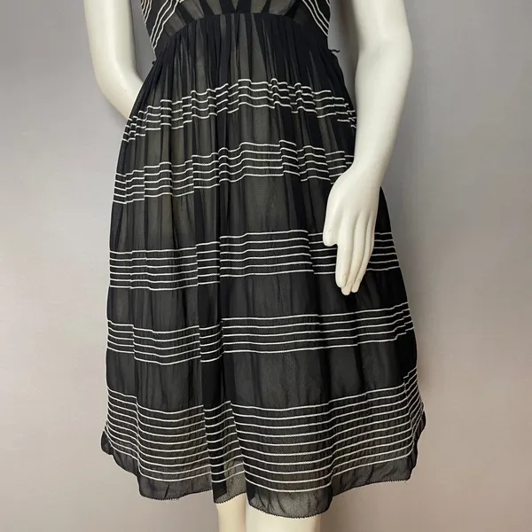 Anthropologie Hitherto Silk Dress Stripes Retro Sleeveless Fit‎ and Flare Black - Image 5