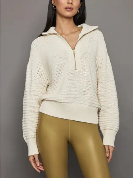 Varley Tara Pointelle Half Zip Sweater S - Image 4