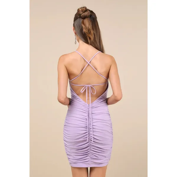 NWOT Lulus Confident Allure Lavender Ruched Lace-Up Bodycon Mini Dress Party S - Image 4