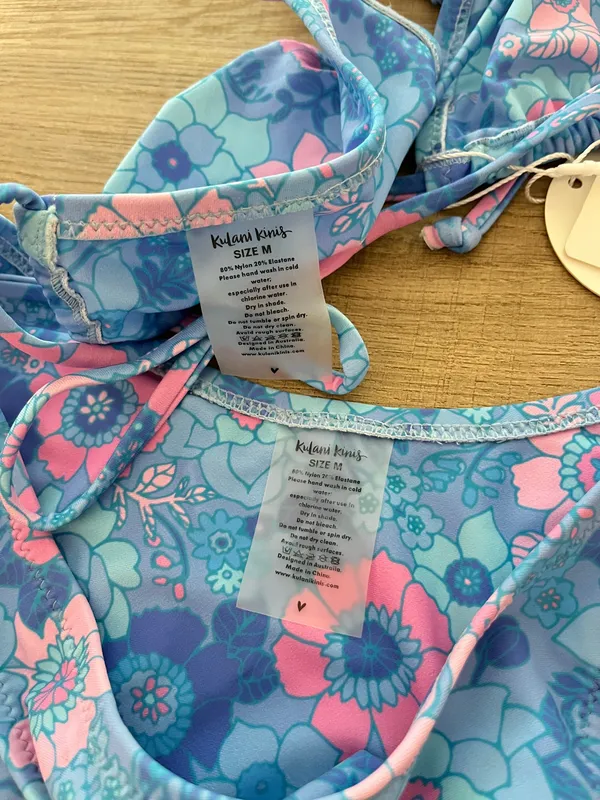 Kulani Kinis Tide You Over Light Blue Floral Print Triangle Bikini Set Medium - Image 4