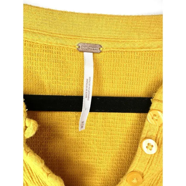 Free People Summer Struttin Mini Dress Golden Yellow Henley Waffle Ruffle Medium - Image 10
