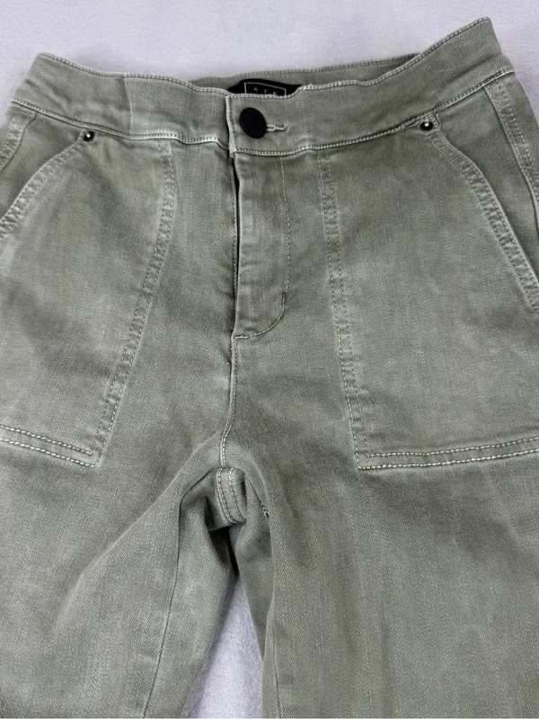 AYR Pants Womens 2 Sage Green Moto Utility Slim Ankle Zip Stretch Cotton - Image 2