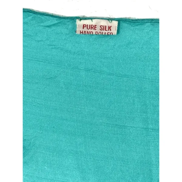 Pure Silk Scarf Turquoise Teal 21x22 Hand Rolled Square Bandana Neck Hair Wrap - Image 4