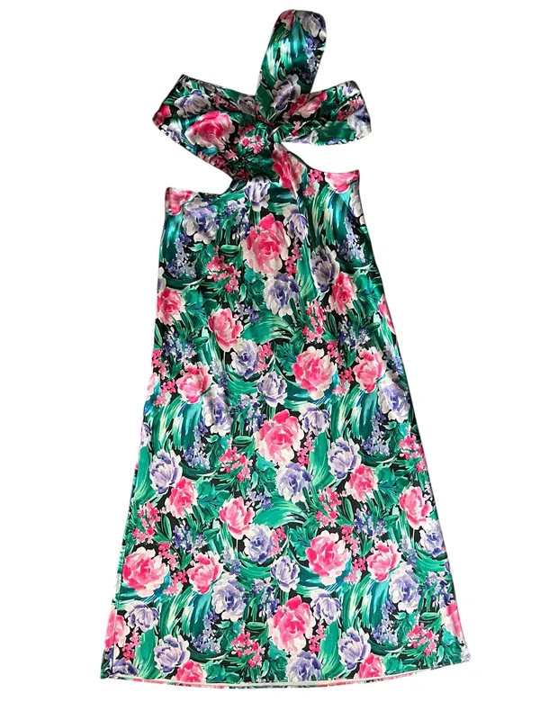 Free People Audette Studios Women’s Floral Printed Cutout Maxi Dress Multi Sz L - Image 2