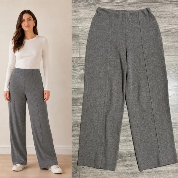Zara Minimalist Hight Waist Pants‎ Size S Grey Wide Leg Knit Pants Seam Detail - Image 2
