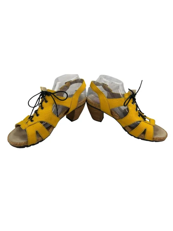 -Wolky Fancy Me Lion Comfort Sandals Womens 42 Yellow Leather Lace Open Toe Heel - Image 9