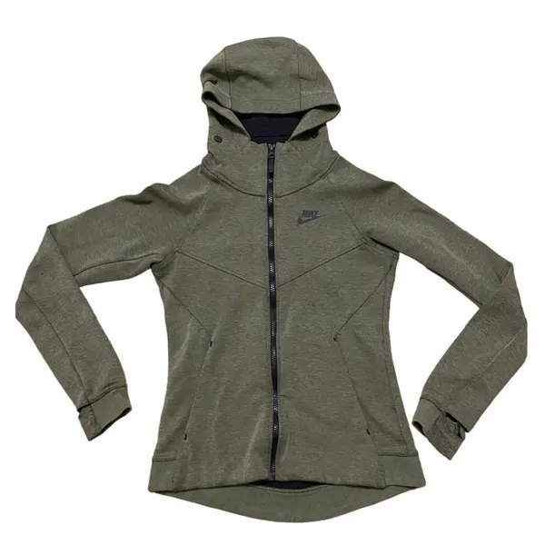 Nike Olive Green Hooded Zip Athletic Thumbholes Sleeves size XS - Image 2