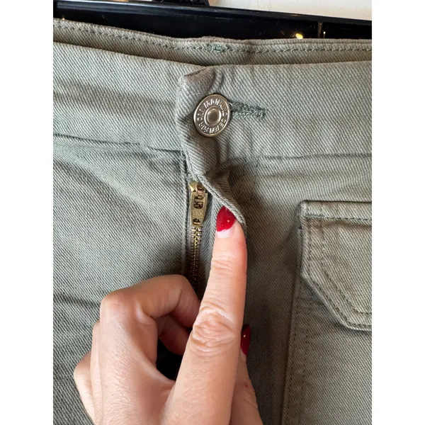 7 For All Mankind Skirt Women‎ 32 Olive Green Moss Utility Pocket Raw Hem Mini - Image 6
