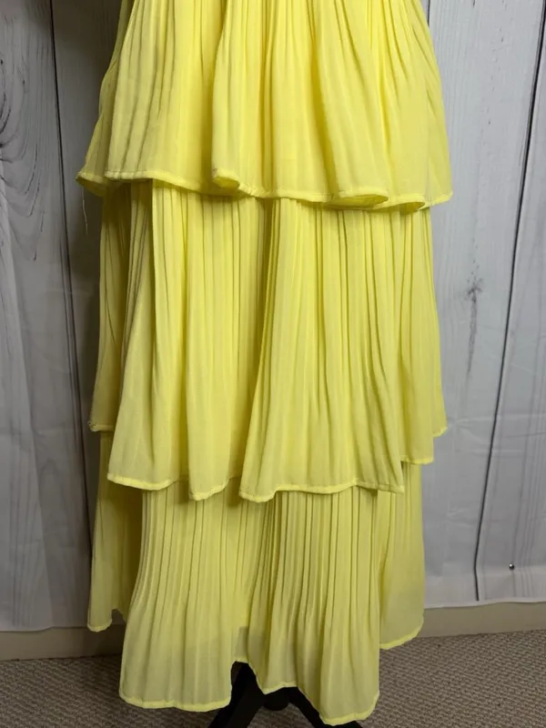 She + Sky Sz M Yellow Lined Chiffon Pleated Tiered Ruffle Midi Dress Sleeveless - Image 9
