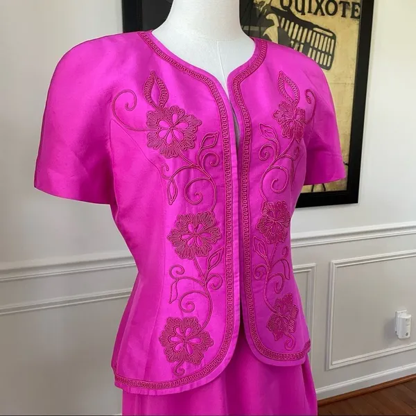 Vintage Constance Saunders Silk Jacket Wrap Skirt Raspberry 10 Pink - Image 4