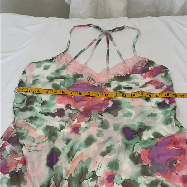 In Bloom Watercolor Floral Lace-Trim Chemise in Pink & Green - Image 5