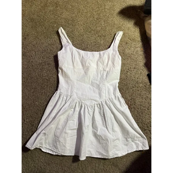 VergeGirl White Cotton Mini Dress Scoop Neck Smocked Back Fit Flare Sleeveless S - Image 2